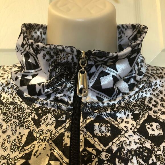 Mirror Image Womens Metallic Silver Black Athletic Zip Front Jacket PL Mock Neck - Picture 6 of 11